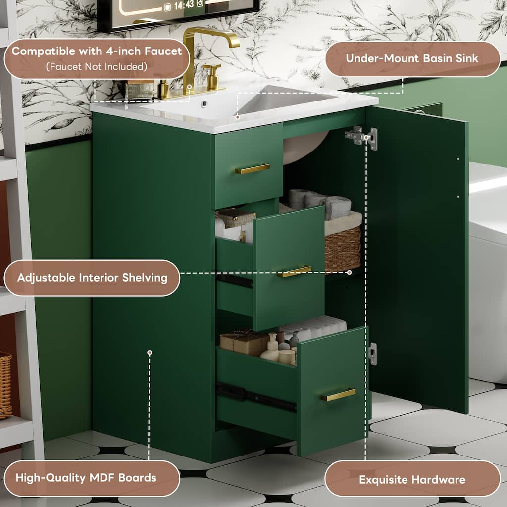 Small Bathroom Vanity Set with Under-mount Sink, 24" Freestanding Bathroom Storage Cabinet with 2 Drawers, Adjustable Shelf