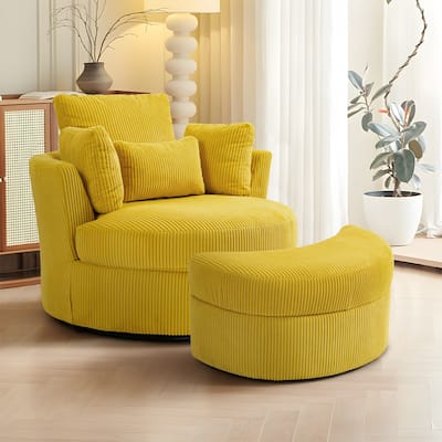 41" W Oversized Accent Barrel Swivel Chair with Moon Storage Ottoman