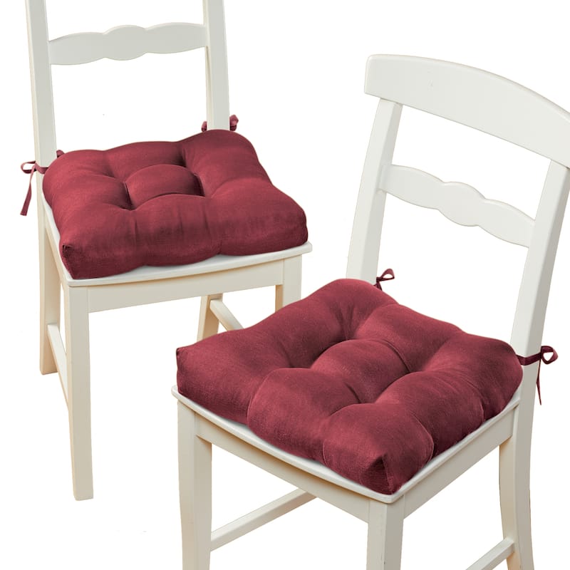 Solid Color Tufted Chair Cushions with Tiebacks - Set of 2 - CHAIR CUSH