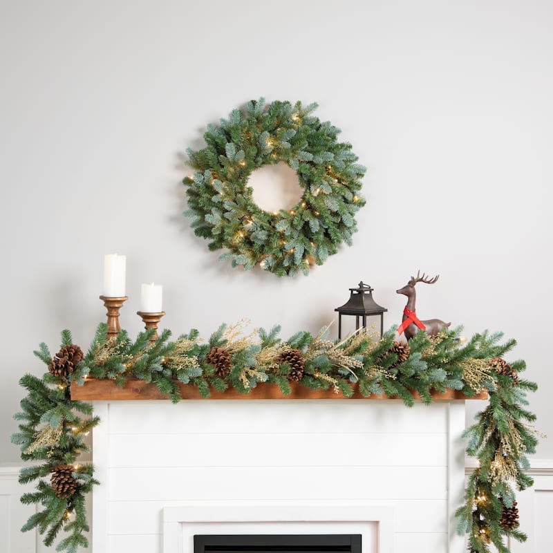 Pre-Lit Blue Spruce Artificial Christmas Garland - 9' x 14" - Clear