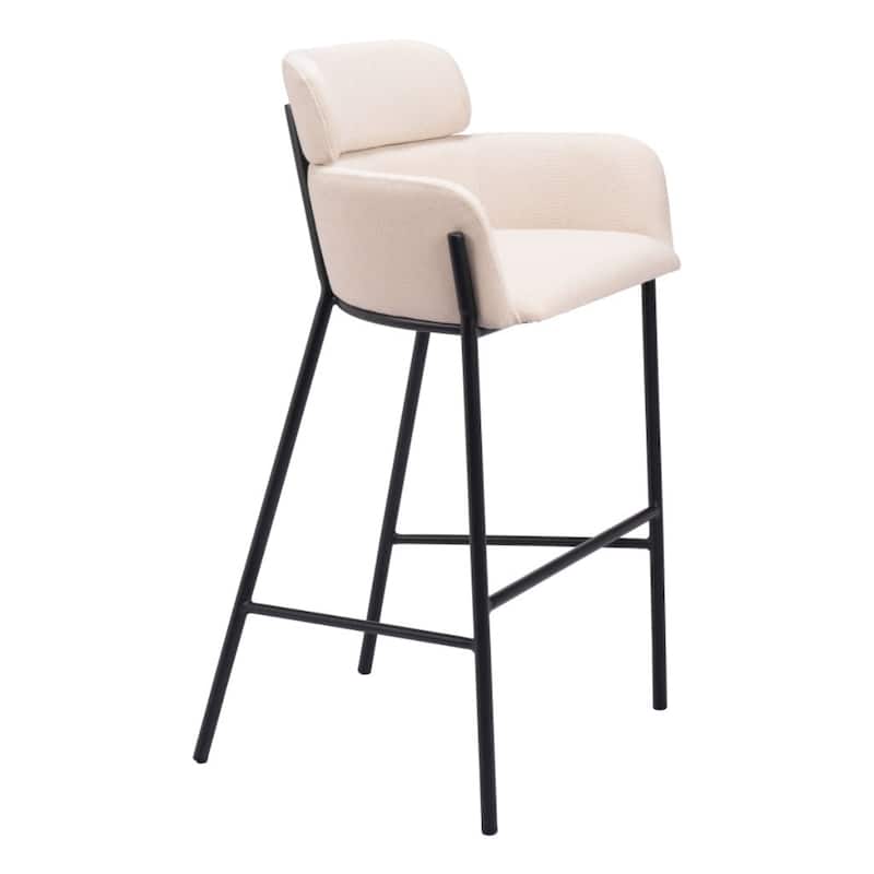 30 Inch Bar Height Chair Beige Fabric Seat with Black Steel Frame - 21.9” x 24.4” x 40.2"