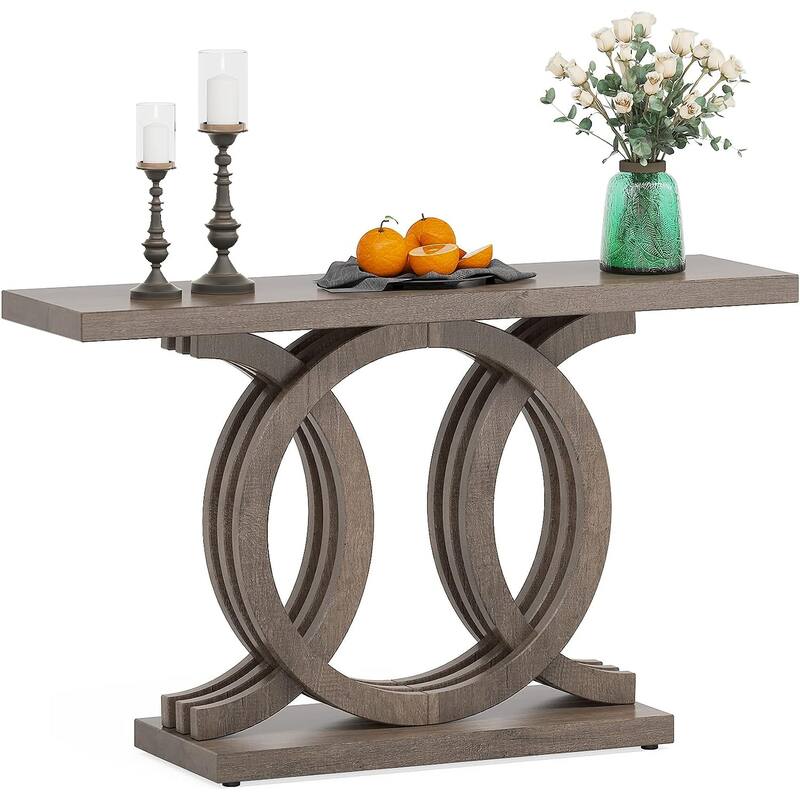 55 Inch Console Table with Geometric Base Wooden Hallway Table Vintage