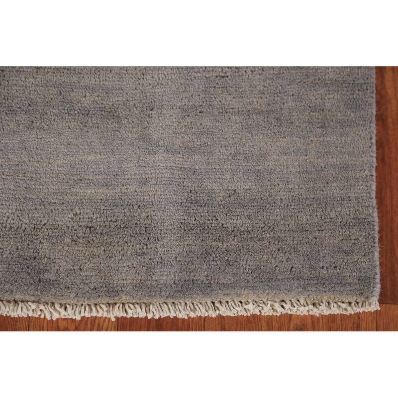Modern Gabbeh Area Rug Oriental Hand-Knotted Grey Wool Carpet - 4'11" x 6'4"
