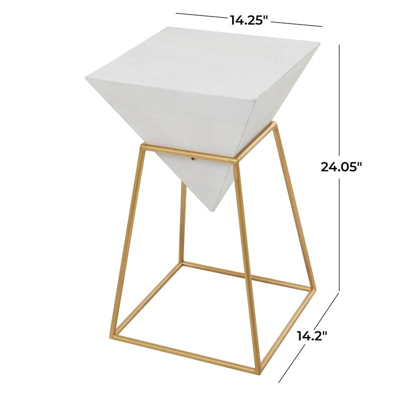 Minimalist Wood Inverted Pyramid Geometric Accent Table with Metal Stand - White or Black