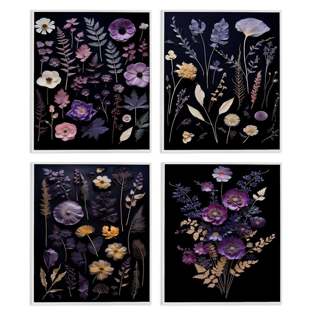 Stupell Dimensional Cottage Flower Sprigs Framed Giclee Art Design By Heidi Kuntz (Set of 4)
