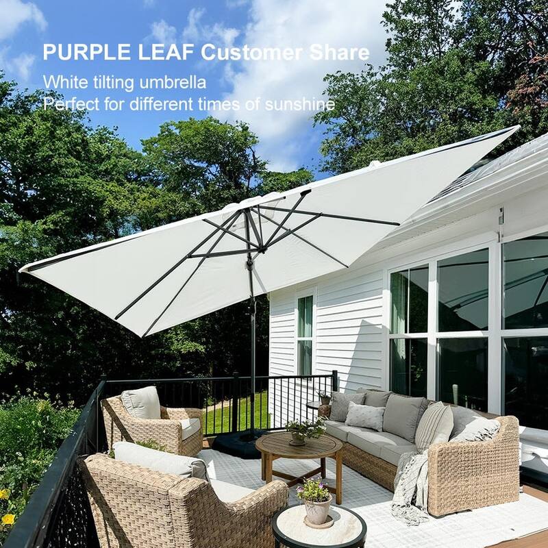 PURPLE LEAF 10' X 8' Rectangular Cantilever Umbrella – 360° Rotation, Crank Lift, Gray Aluminum Pole