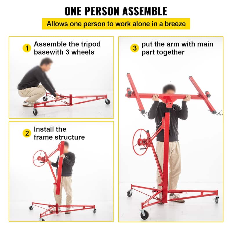 Drywall Rolling Lifter Panel with Telescopic Arm & 3 Lockable Wheels - 150 lbs