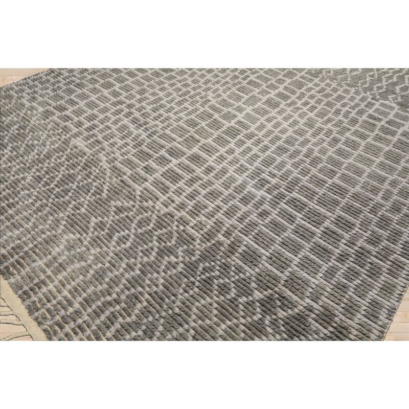 8x10 Tibetano Hand Knotted Wool Modern Blue Morrocan Ribbed Patterned Rug - 8' x 10'