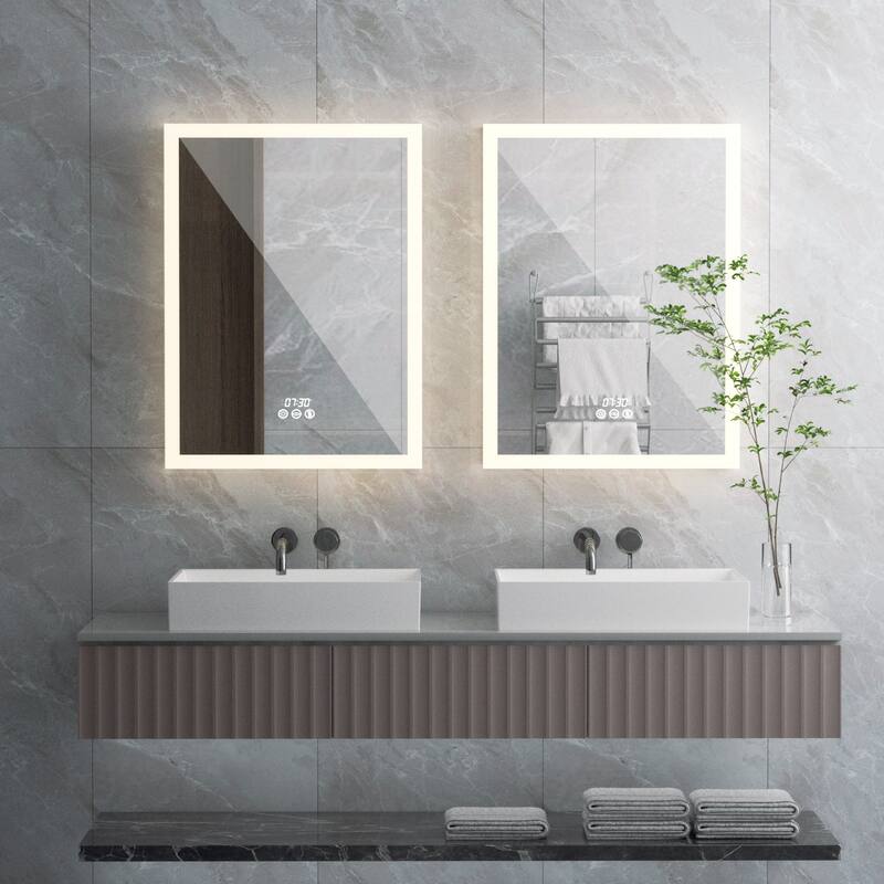 LED Wall Mounted Bathroom Medicine Cabinet with Double-side Mirror and Anti-defog Left Open
