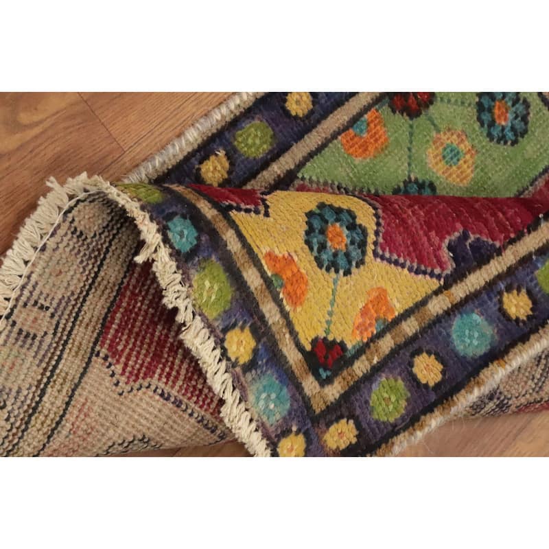 Hand Knotted Oriental 100% Wool Carpet Traditional Geometric Red Tabriz Runner Rug - 7' 0'' X 1' 8''