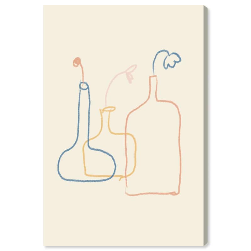 Wynwood Studio Canvas Floral and Botanical Drawing Vases Blue and Antique White Modern & Contemporary Wall Art Canvas Print