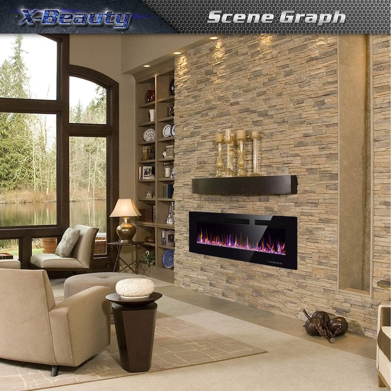 30-68" Featured Built-In Wall Fireplace with Timer / Touch Screen / Multi-Color Flame / Remote Control（750-1500W）