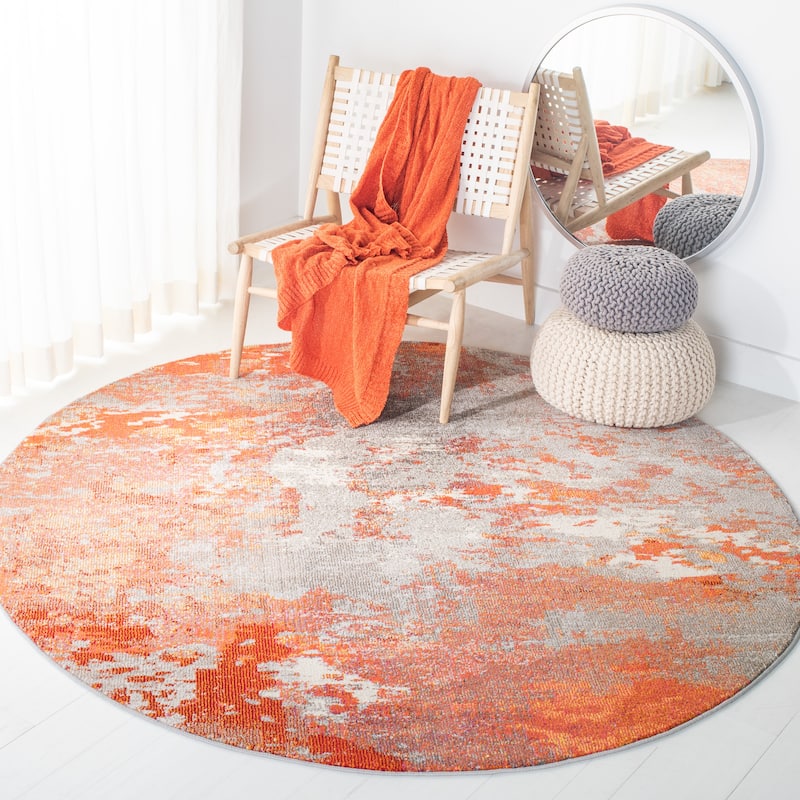 SAFAVIEH Madison Memnuna Modern Abstract Rug - 4' Round - Grey/Orange - Round