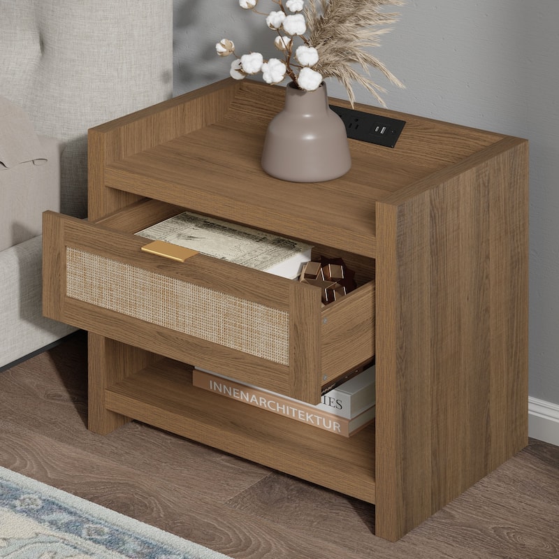 SICOTAS Farmhouse Set of 2 Nightstand with Charging Station and Drawers