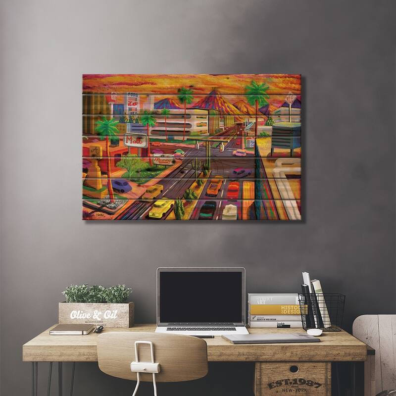 Camelback Road Phoenix Print On Wood by Charles Harker - Multi-Color