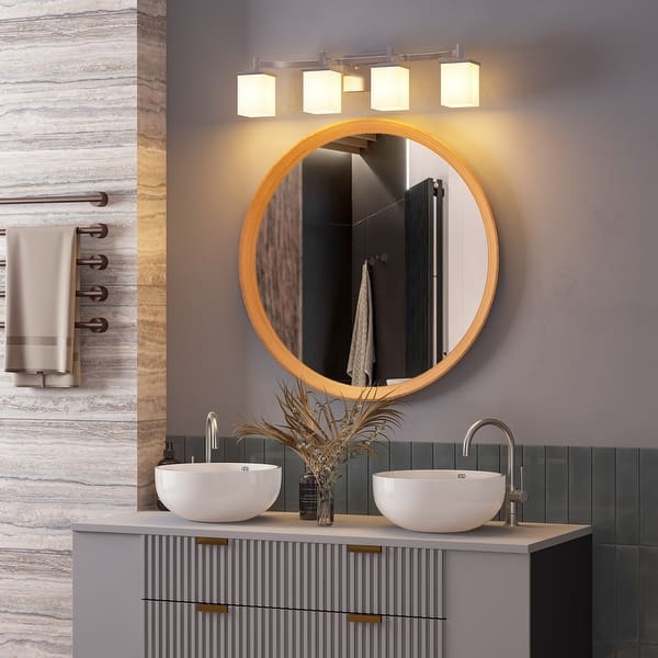 Brushed Nickel Bathroom Vanity Light – 3-Light Fixture With Milk White Glass Shades, E26 Sockets (Bulbs Not Included), Mount Up Or Down, For Bathroom, Bedroom, Living Room, Cafe