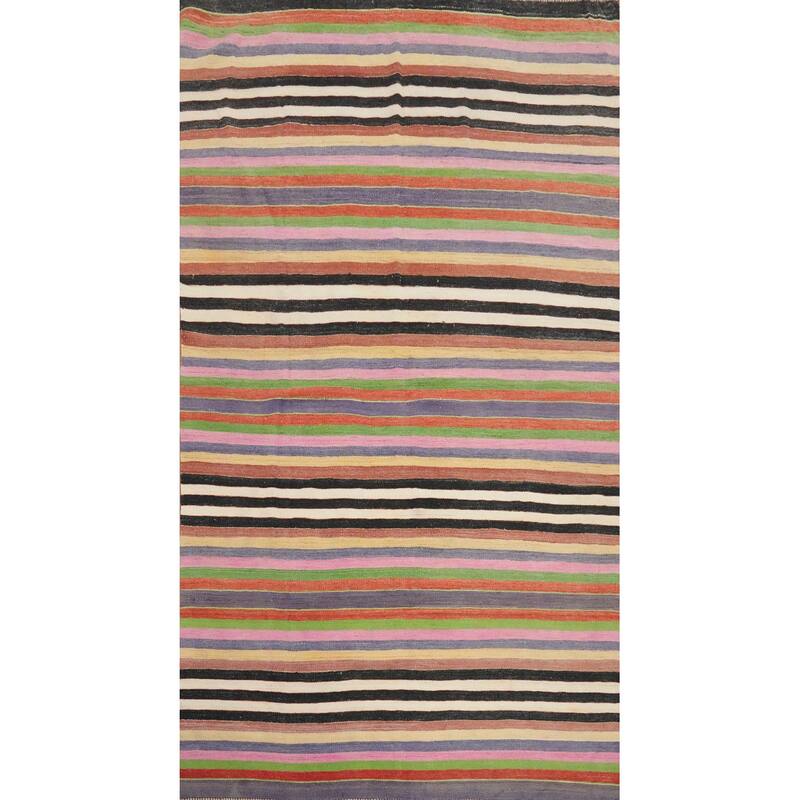 Hand Woven Oriental 100% Wool Carpet Southwestern Geometric Multi-Colored Kilim Area Rug - 9' 3'' X 5' 2''