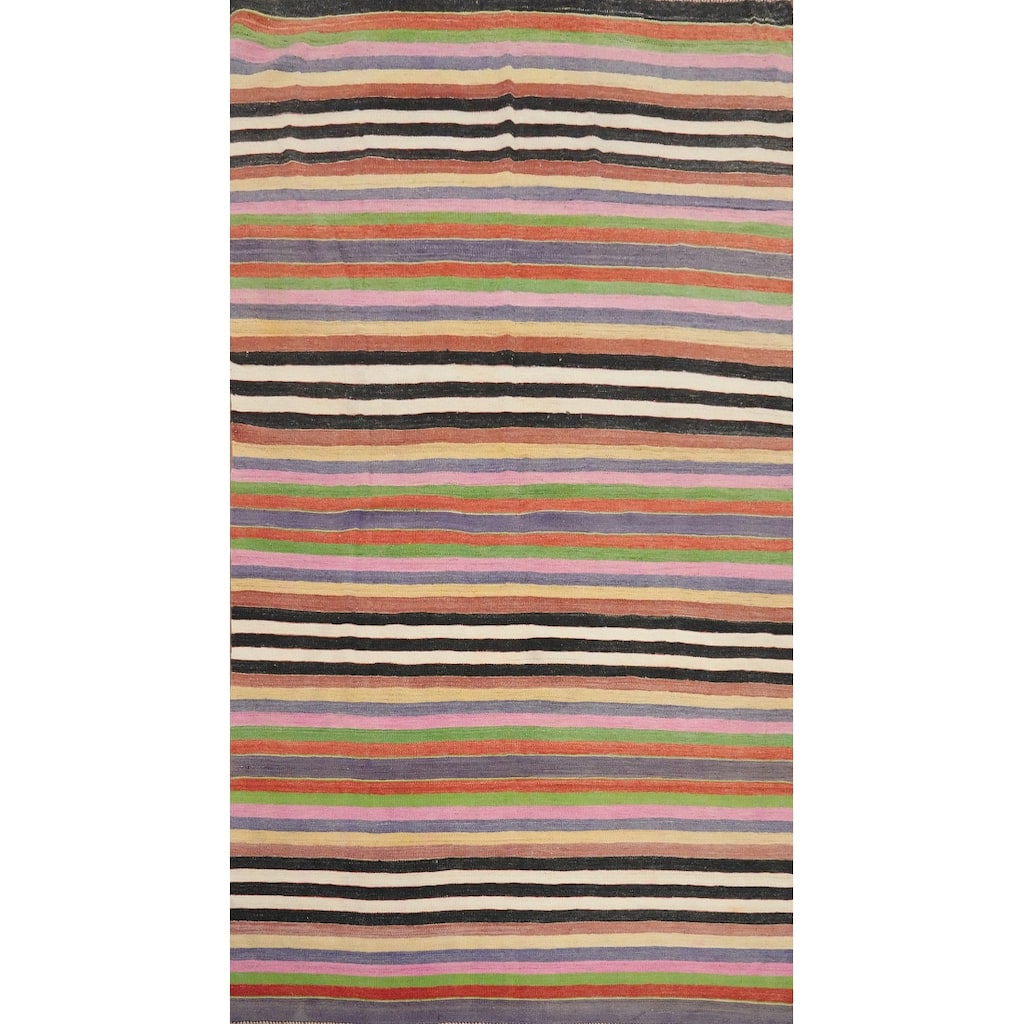 Hand Woven Oriental 100% Wool Carpet Southwestern Geometric Multi-Colored Kilim Area Rug - 9' 3'' X 5' 2''