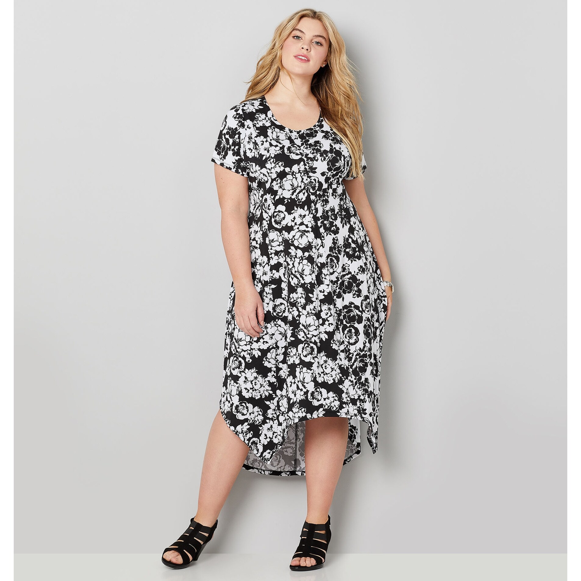Shop Avenue Women S Black And White Floral Hi Lo Maxi Dress