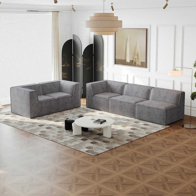 L Shape Sectional Sofa 5pc Loveseat Sofa Chenille Modular Sleep Couch Bed for Livingroom Recliner Sofa Floor Upholstered Daybed