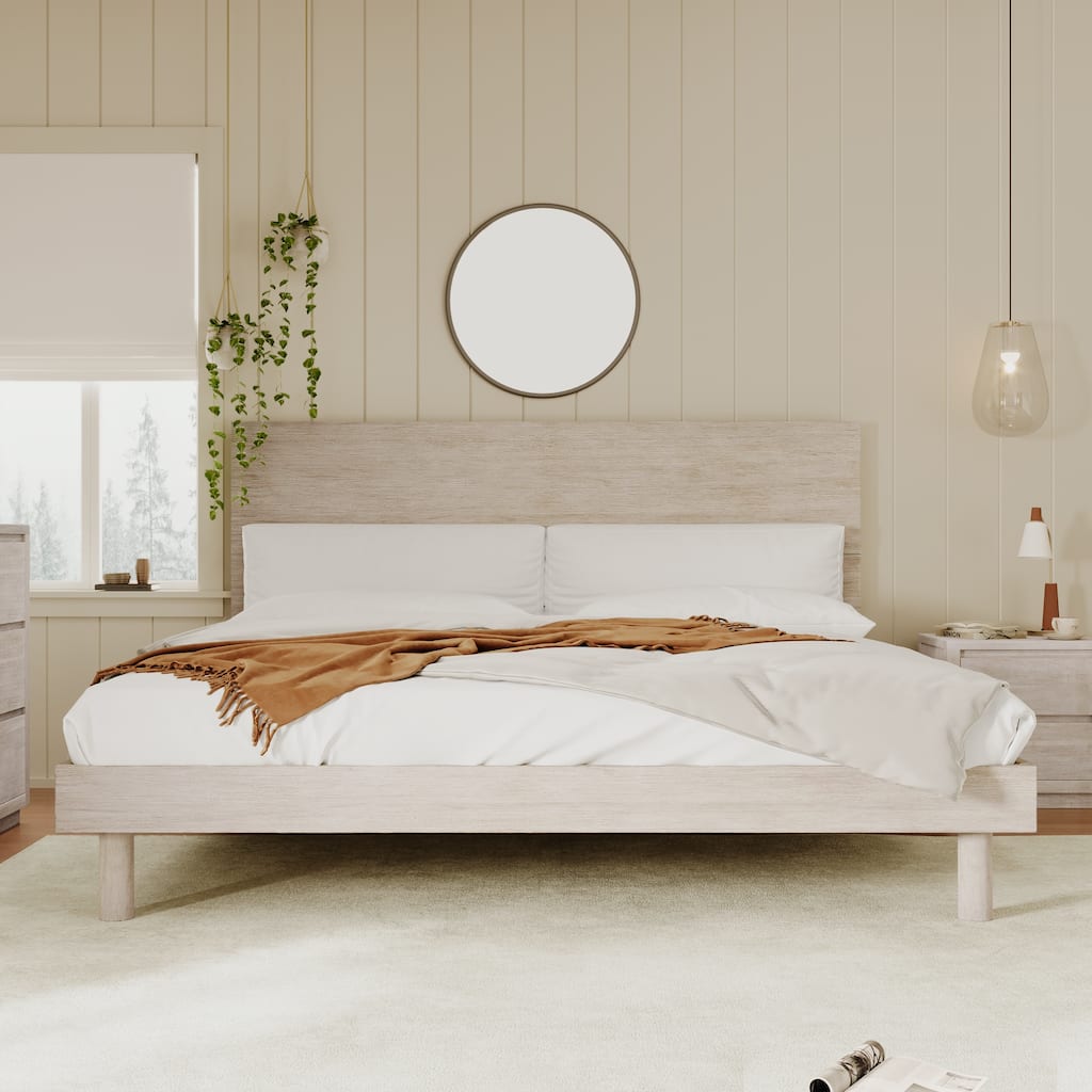 Platform Bed Minimalist Solid Wood Platform Bed Frame for Bedroom, Wood Grain Finish Platform Bed No Box Spring Needed