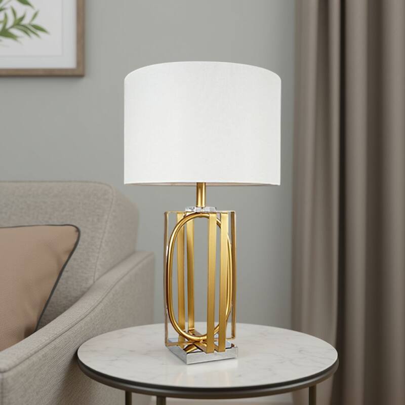 Limy 2pc Table Lamp Set, White Shade, Gold and Chrome Base, 29 Inch