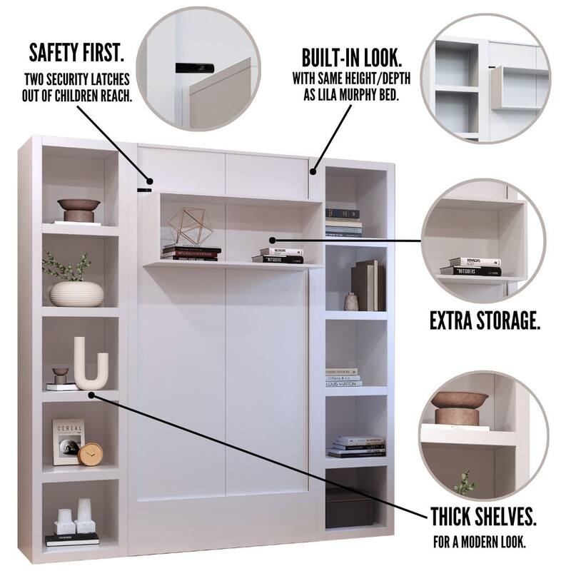 Easy-Lift Twin Murphy Wall Bed with Two Bookshelves