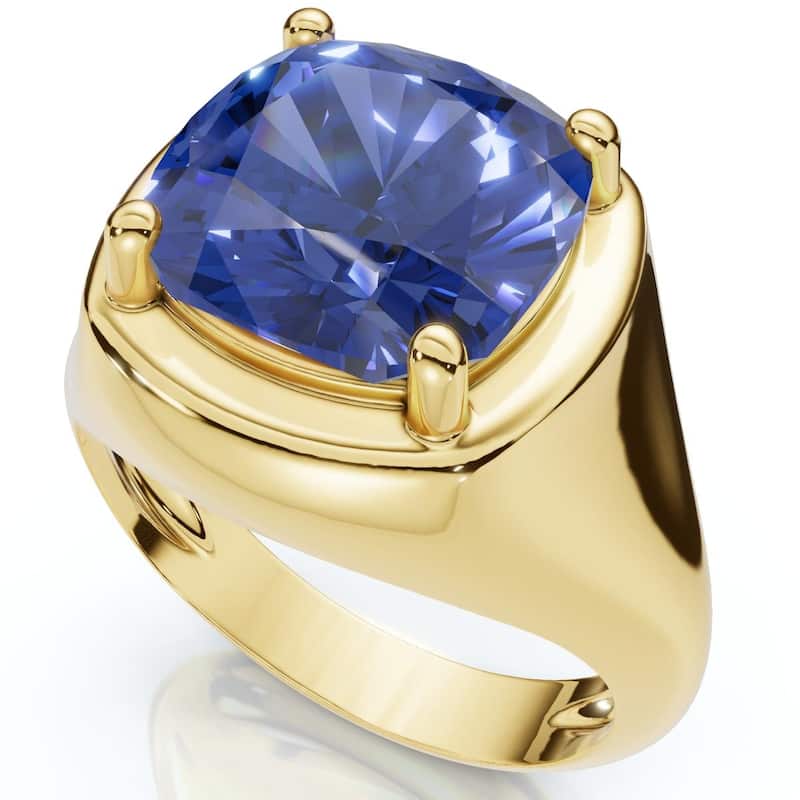 Bliss Diamond 5Ct Cushion Blue Sapphire Button Ring Gold lab Grown - 7.5 - Yellow