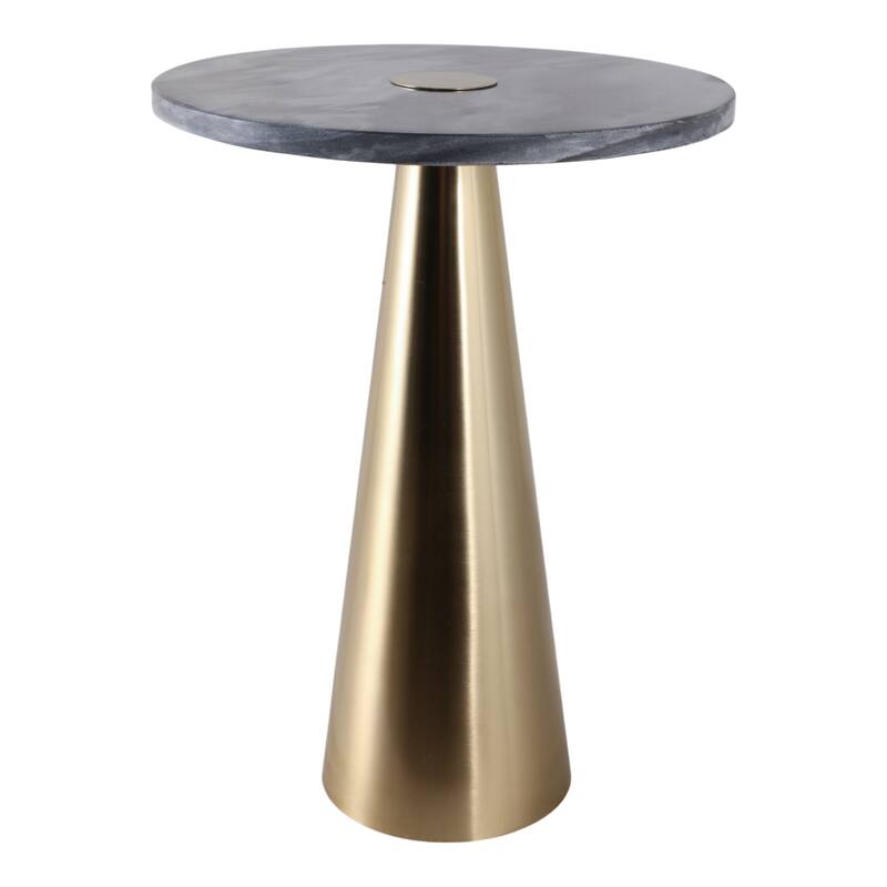 Marble Metal Side Table Round Top Sleek Narrow Base - 22" Grey - 22.25"