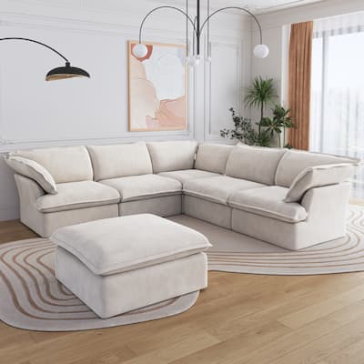 Modular Cloud Couch, Linen Corner Sectional Couch with Storage Ottoman
