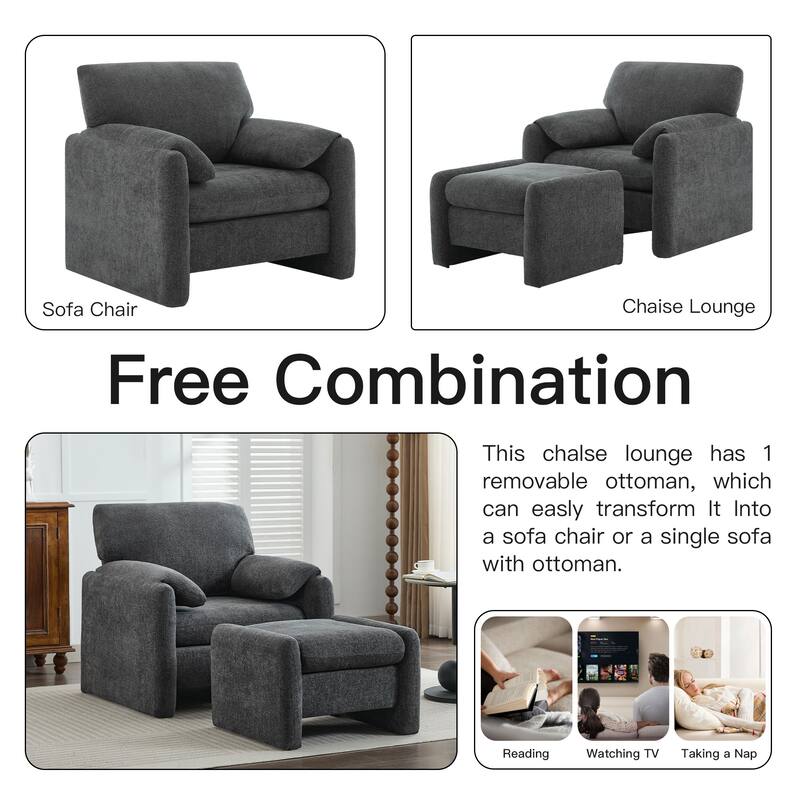 Chenille Single Sofa Chair & Ottoman Set