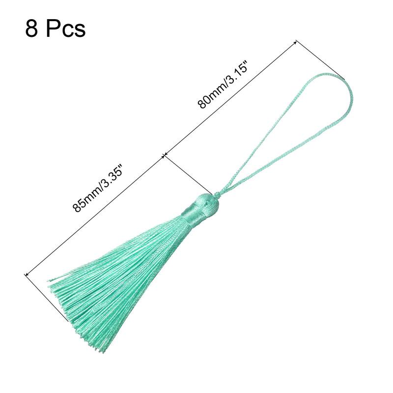 6.5" Silky Bookmark Tassels with Loop for DIY Craft Accessory, 8Pcs - Sea Blue