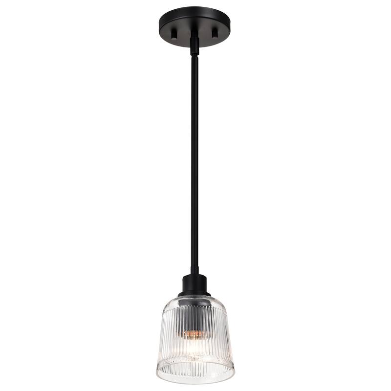 Grayson 1 Light Mini Pendant Matte Black Finish Clear Ribbed Glass - Matte Black