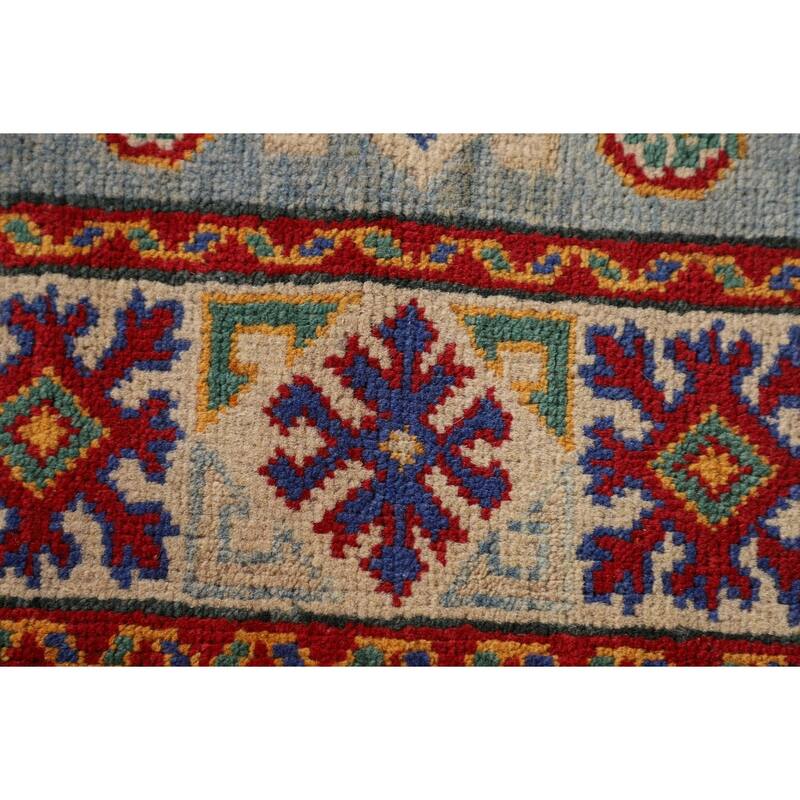 Geometric Kazak Accent Rug Handmade Wool Carpet - 3'6"x 4'11"