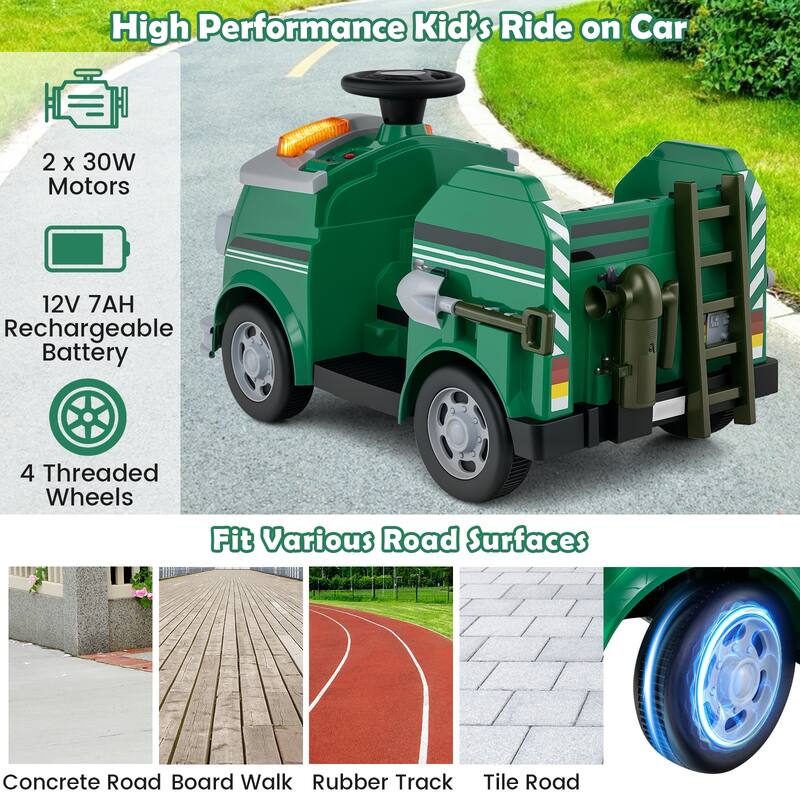 12V Kids Electric Ride On Car with Steering Wheel, Pedal, Music, Safety Belt and Toy Accessories - 19" × 34" × 20.5"
