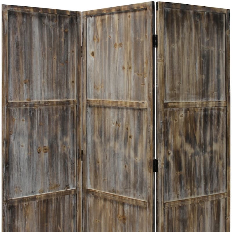 HomeRoots 72" Brown Wood Folding Three Panel Screen Room Divider - 63' X '72' X '1