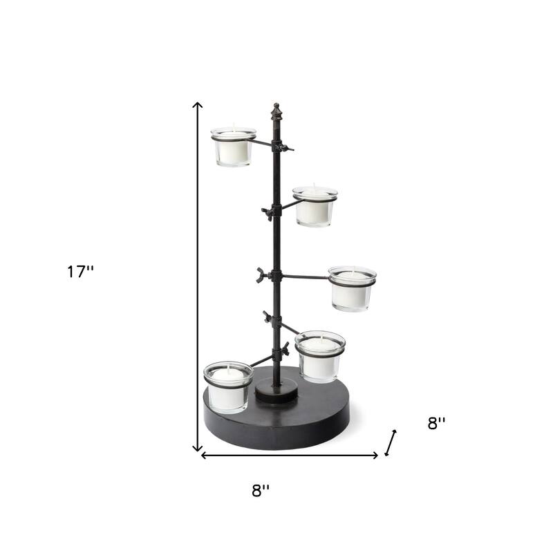 17" Black Distressed Abstract Metal Tabletop Tealight Candle Holder