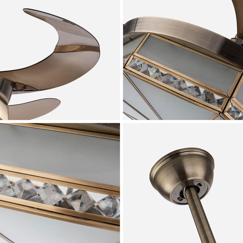 42'' 4 Retractable Blades Tiffany Style LED Ceiling Fan with Remote - 42 inches