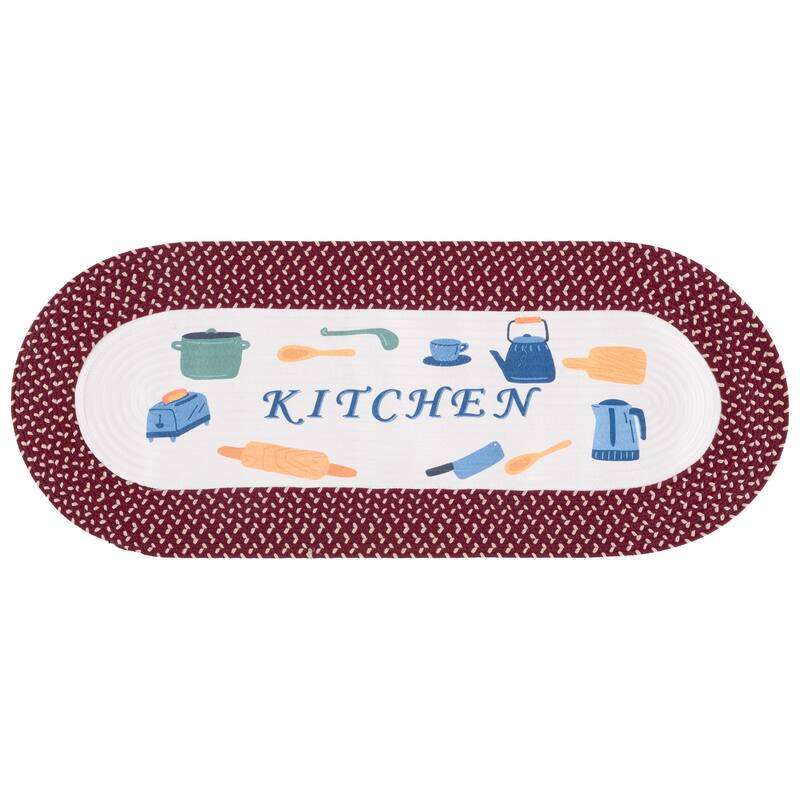 SAFAVIEH Handmade Braided Posters Gulten Machine Washable Rug - 1'8" x 4' Oval - Ivory/Burgundy Red - Oval