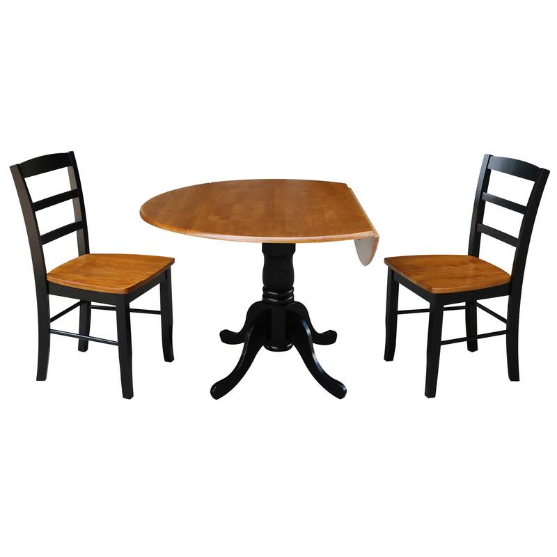 42-inch Dual Drop-leaf Pedestal 3-piece Dining Set