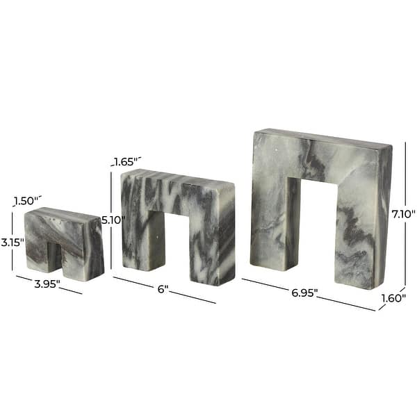 dimension image slide 0 of 2, White or Black Marble Square Arch Abstract Decorative Sculpture with Varying Sizes (Set of 3)