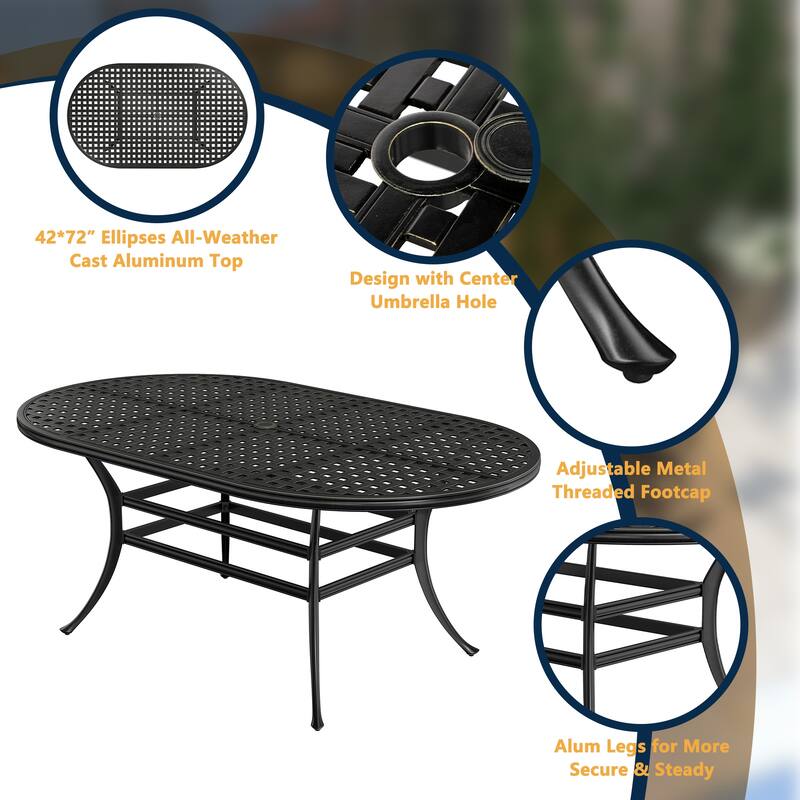 7-Piece Cast Aluminum Patio Dining Set with Cushions