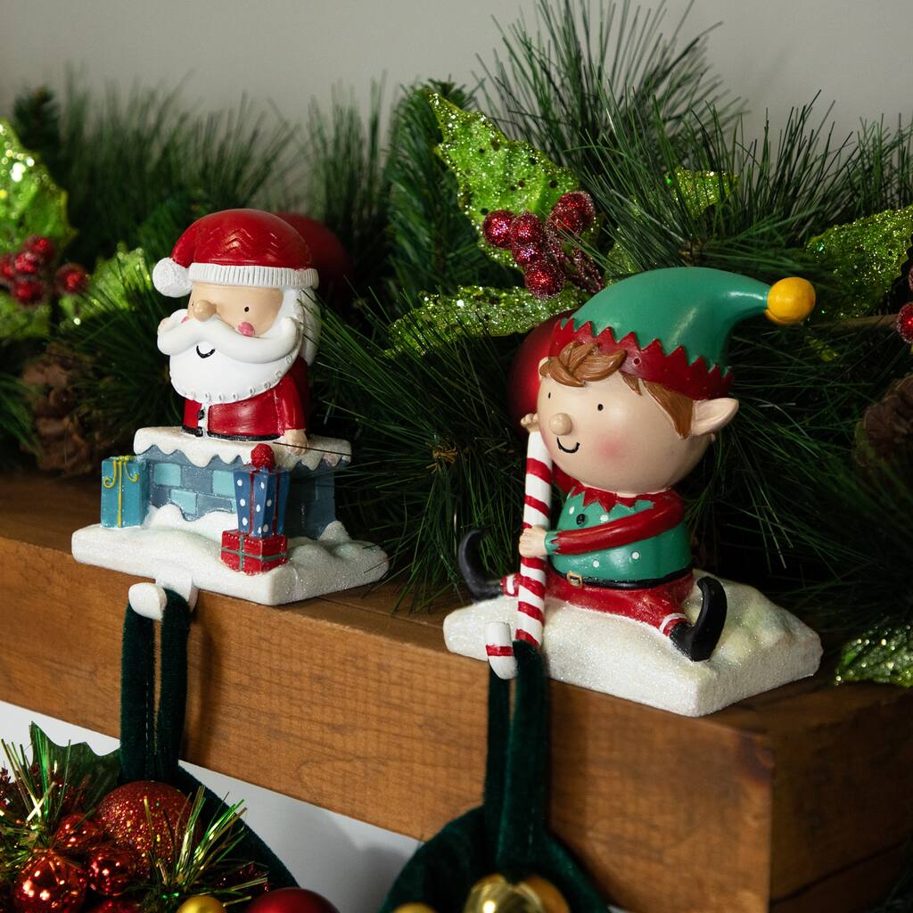 Santa and Elf Christmas Stocking Holders - 5" - Set of 2