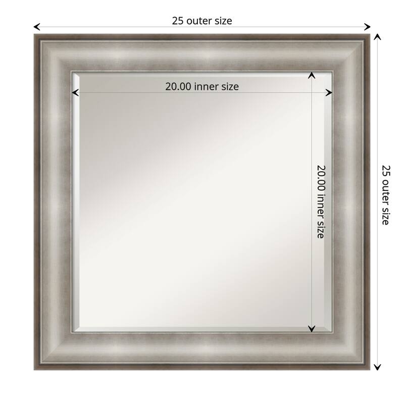 Beveled Bathroom Wall Mirror - Imperial Frame - Outer Size: 25 x 25 in - Imperial Silver
