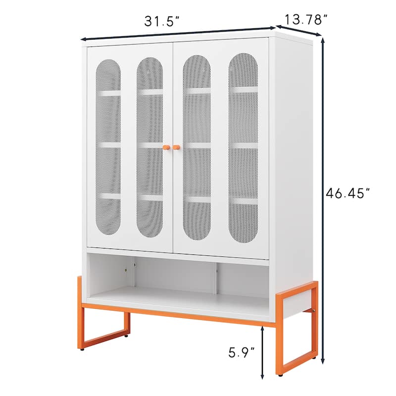 Modern minimalist double door shoe cabinet with adjustable mesh doors and high foot hollow storage cabinet bottom