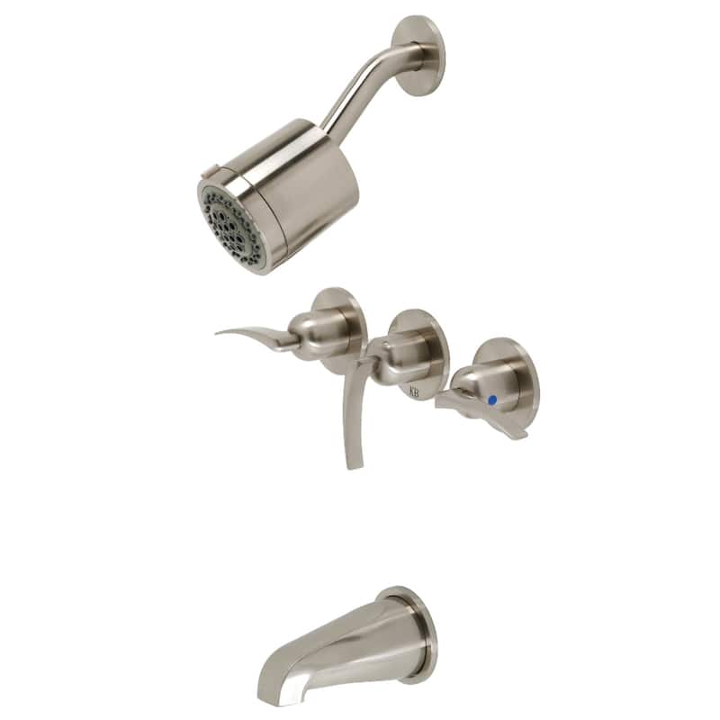 Kingston Brass Centurion Three-Handle Tub and Shower Faucet - Brushed Nickel