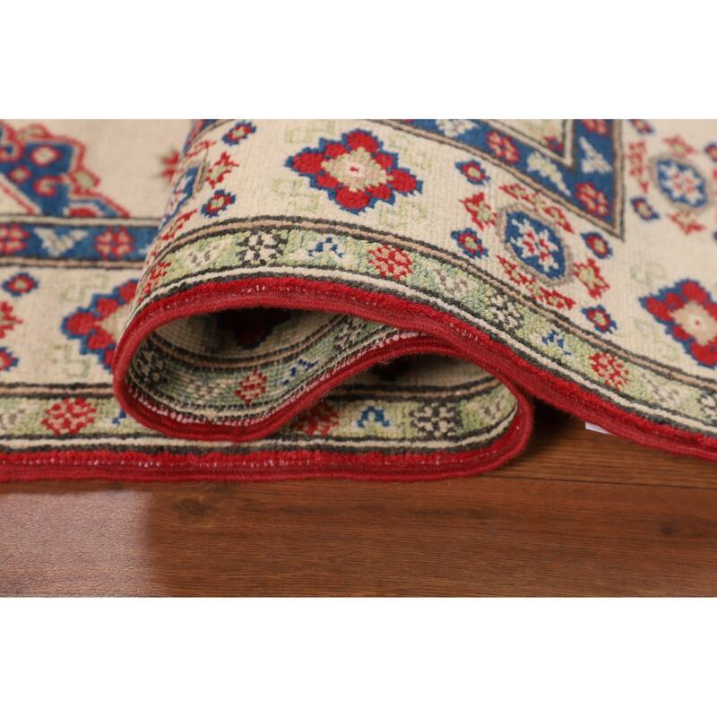 Geometric Beige Kazak Oriental Accent Rug Handmade Beige Wool Carpet - 2'11" x 4'0"