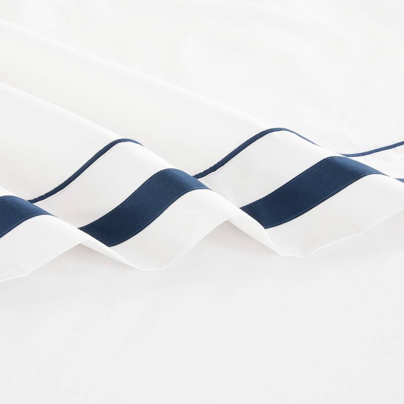 Percale Cotton Hotel Piping Embroidered Crisp Sheet Set
