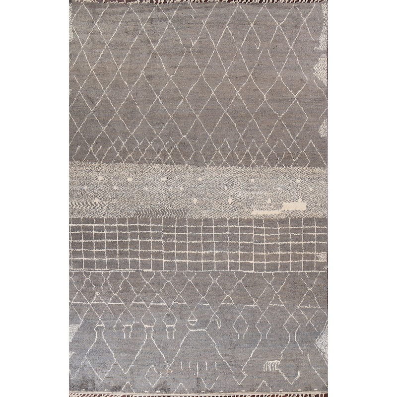 Trellis Modern Moroccan Wool Area Rug Hand-knotted Living Room Carpet - 9'11" x 14'6"