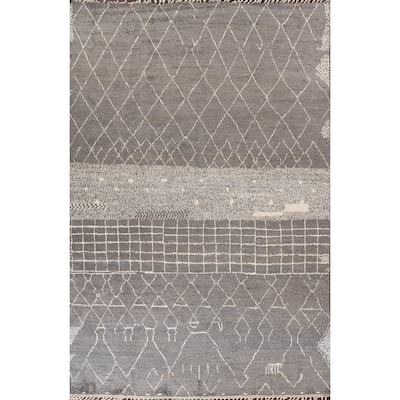 Trellis Modern Moroccan Wool Area Rug Hand-knotted Living Room Carpet - 9'11" x 14'6"